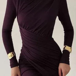 Solid Asymmetrical Ruched Slit Long-Sleeve Maxi Dress -Women's Clothing Store 13899bc6 4888 40a3 8480 c556c830c3e4