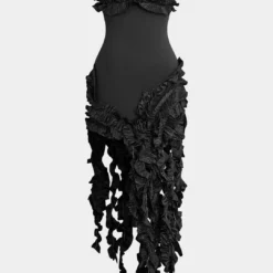 Ruffled Fringe Strapless Midi Dress -Women's Clothing Store 13a2a231 abdc 4357 a4cd 488315cc3ab7