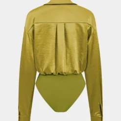 Patchwork Long Sleeve Satin Bodysuit -Women's Clothing Store 13a6bc5f 2022 4608 8750 065b13f6b112