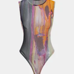 Abstract Print Mesh Sleeveless Bodysuit