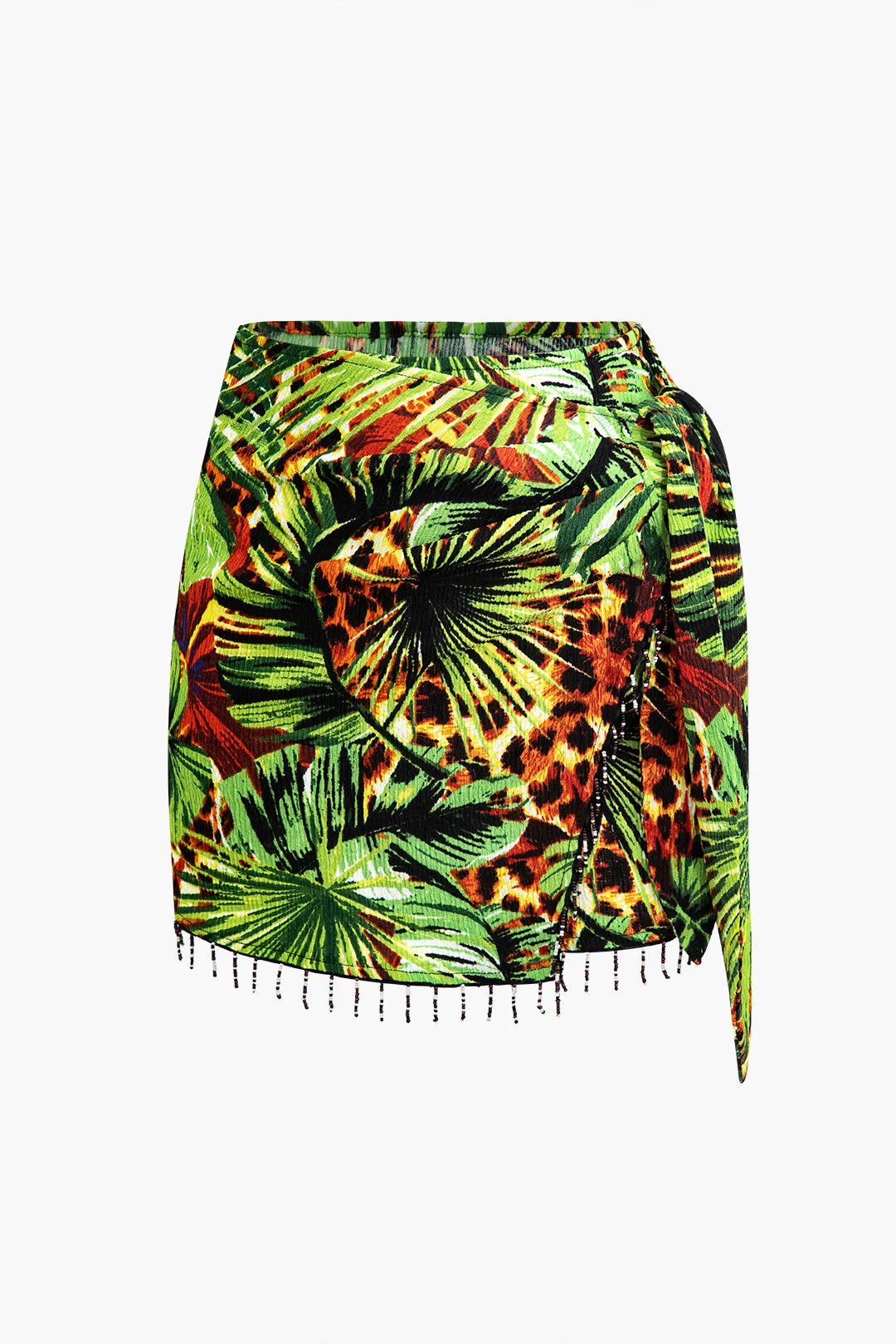 Palm Leaf Print Fringe Knot Mini Skirt 2 Palm Leaf Print Fringe Knot Mini Skirt - Image 2