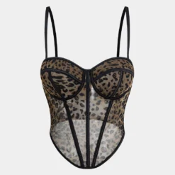 Leopard Print Mesh Sheer Corset Cami Top