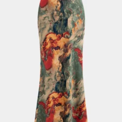 Abstract Tie Dye Print Satin Skirt