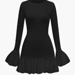 Solid Puff Bell Sleeve Mini Dress -Women's Clothing Store 16112855 18d4 49ad 9b10 e8406f4f8266