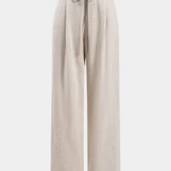 Linen Pleated Patchwork Tie Front Wide Leg Trousers