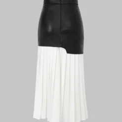 Contrast Pleated Faux Leather Midi Skirt -Women's Clothing Store 18e1254e 4bb7 4b64 8871 4e741c9d74de