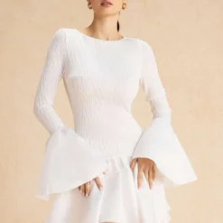 Textured Ruffle Long Sleeve Mini Dress -Women's Clothing Store 1944d01a 4dfb 4574 9524 a766d0750a8b