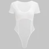 Sheer V-Neck Mesh Short Sleeve Bodysuit
