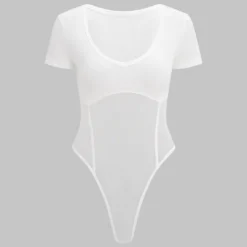 Sheer V-Neck Mesh Short Sleeve Bodysuit