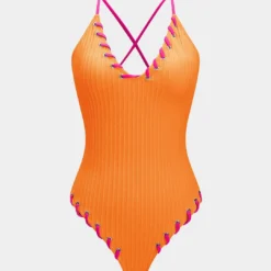 Contrast Whipstitching Tie Back Sleeveless Slip Bodysuit -Women's Clothing Store 1a335f59 2e61 431c 855c d88990613bd7