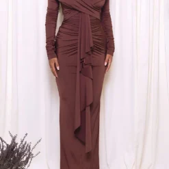 Ruched Off Shoulder Drape Detail Maxi Dress