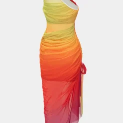 Ombre Print Twist Mesh One Shoulder Sleeveless Midi Dress -Women's Clothing Store 1a952e15 effd 409e b5b2 655f40b39e37