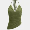 V-Neck Halter Neck Tie-Up Ruched Asymmetrical Cami Top