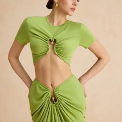 Metallic Decor Ruched Short Sleeve T-Shirt