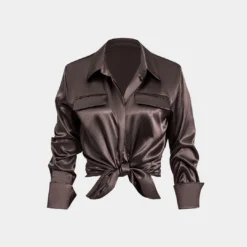 Satin Fake Pocket Long-Sleeve Shirt