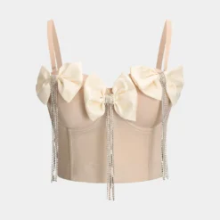 Rhinestone Fringe Bow Chain Corset Bustier Cami Top