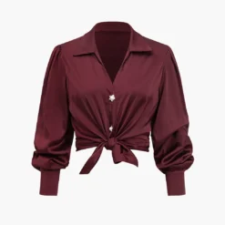 Solid Satin Button Long-Sleeve Shirt