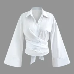 Knot Hem Bell Sleeve Wrap Shirt