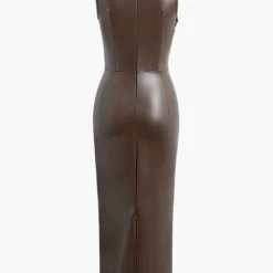 Faux Leather Wrap Sleeveless Ruched Slit Midi Dress -Women's Clothing Store 1c84db79 1ef0 431b adbf b21979a07565