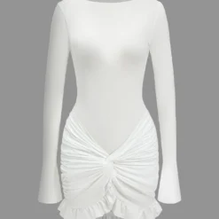 Solid Ruffle Ruched Twist Long Sleeve Mini Dress -Women's Clothing Store 1c97261e d5ab 4739 b6a3 2c887773a614