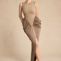 Ruched Sleeveless Round Neck Slit Maxi Dress -Women's Clothing Store 1d0c449b cedb 45fc aaa9 b1a17fadf898