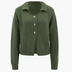 Knitted Metallic Button Long-Sleeve Top