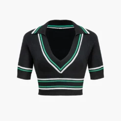 Knit Color Block V-neck Short-Sleeve Top