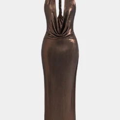 Halter Cowl Neck Backless Twist Maxi Dress