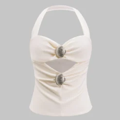 Metallic Shell Decor Ruched Hollow Out Cami Top