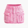 Faded Flap Pocket Cargo Denim Mini Skirt