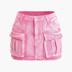 Faded Flap Pocket Cargo Denim Mini Skirt
