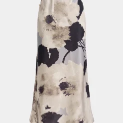 Satin Floral Print Button Skirt