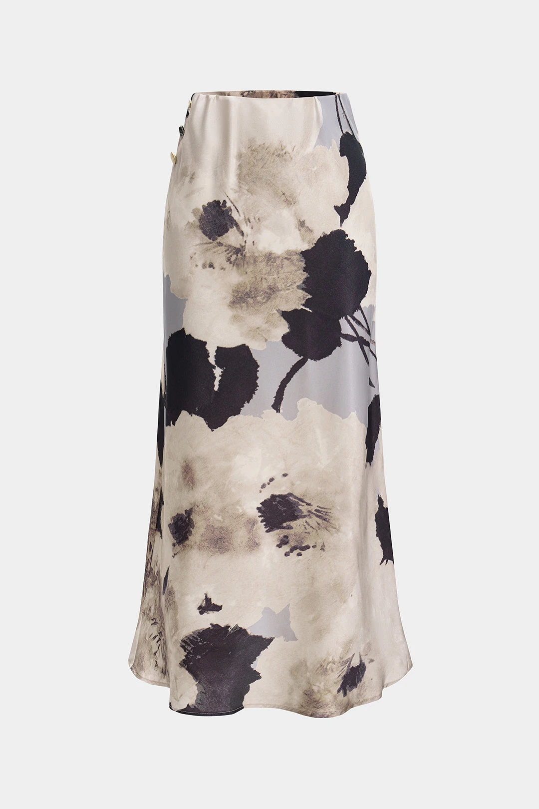 Satin Floral Print Button Skirt 1 Satin Floral Print Button Skirt