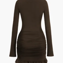 Solid Ruffle Ruched Twist Long Sleeve Mini Dress -Women's Clothing Store 1fe2650f 79b6 4ae8 8777 78e84f7e6b72