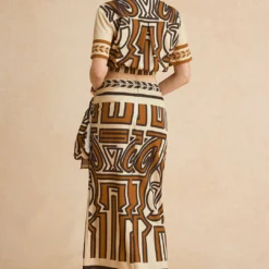 Abstract Geometric Bohemian Print Ruched Tie Front Twist Knot Zipper Skirt -Women's Clothing Store 21035f73 cb32 4ce0 b968 7a99e3559b8a