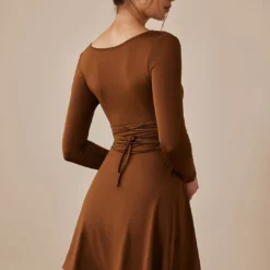 Basic Solid Long Sleeves U-Neck A-Line Mini Dress -Women's Clothing Store 21230494 7c44 47e5 b240 926d5d54f2c2