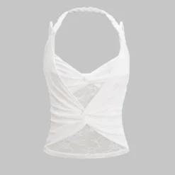 Lace Sheer Twist Knot Ruched Braided Slip Cami Top -Women's Clothing Store 21511525 dc4f 4d70 af55 844d5197ec92