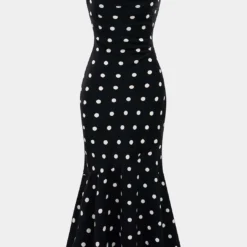 Contrast Polka Dots Print Cowl Neck Slip Sleeveless Midi Dress