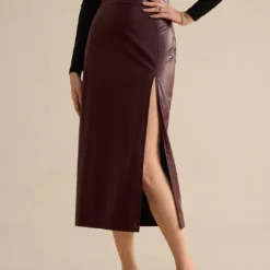 Faux Leather Side Slit Skirt -Women's Clothing Store 2331bf3f bc49 48cf 90ab 1f3cd0da19f1