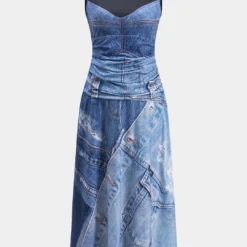 Illusion Print Ruched Sleeveless Maxi Dress