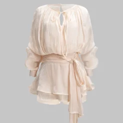 Chiffon Pleated Ruffle Long Sleeve Mini Dress