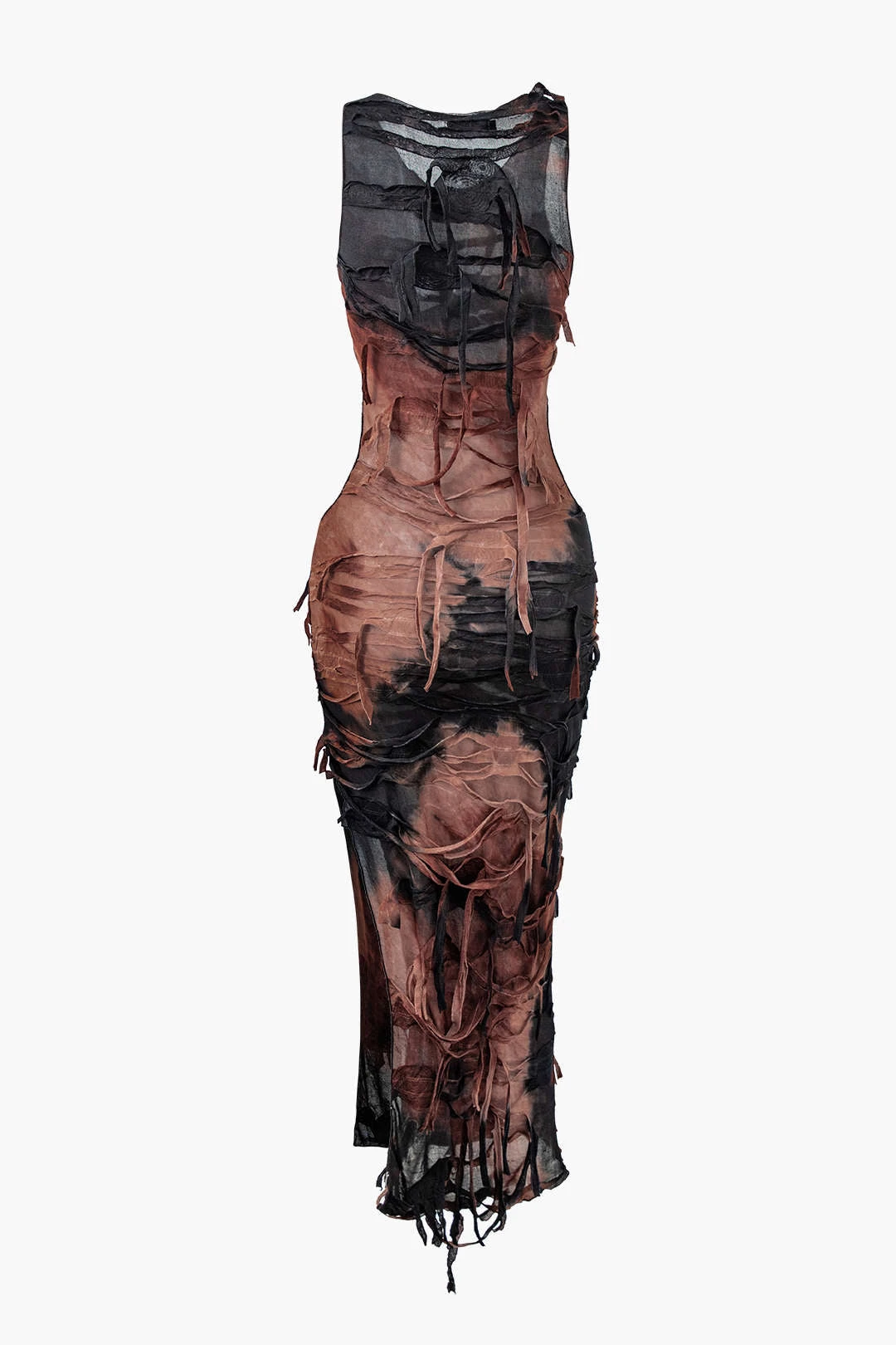 Tie Dye Distressed Sleeveless Cut Out Slit Maxi Dress 6 Tie Dye Distressed Sleeveless Cut Out Slit Maxi Dress - Image 6