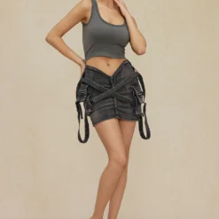 V-waist Buckle Flap Pocket Denim Cargo Skirt -Women's Clothing Store 253d9be9 b1e0 48c8 bc3c 27e23a28417e