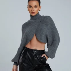 Batwing Sleeve Turtleneck Crop Sweater -Women's Clothing Store 25e30e77 29ec 4f98 85f1 b77685e5f2c2