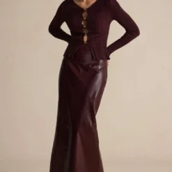 Basic Solid Faux Leather Midi Skirt -Women's Clothing Store 26594405 7256 4f67 8190 11dc675c7747