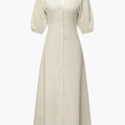 Linen-Blend V-neck Tie Back Maxi Dress