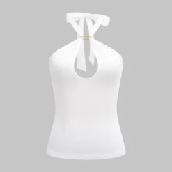 Metallic Decor Cut Out Halter Neck Backless Tie-Up Cami Top