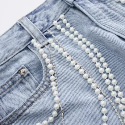 Denim Bead Chain Decor Ripped Frayed High Waist Shorts -Women's Clothing Store 28637241 6602 4e09 92f0 3267c23896ff