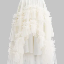 Asymmetrical Mesh Scallop Edge Skirt