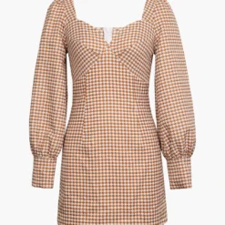 Check Print Bust Long Sleeve Mini Dress
